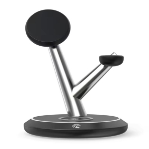 3 in 1 Magnetic Wireless Charger Tree Shape Stand For iPhone 13 12 Pro Max 15W Fast Charging Station For Apple Watch For AirPods (Silver)