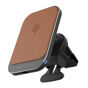 Car Vent Mount & Magnetic Wireless Charger Pad, up to 15W, for iPhone/Android (Brown)