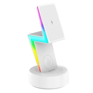 Fast Magnetic Wireless Charger for Iphone 15 14 13 12 Pro Max RGB Night Light Desk Charging Station for Apple Watch Airpods Pro (White)
