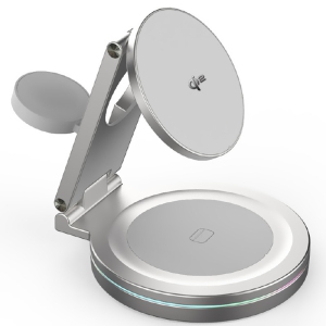 Upgraded Qi2 Foldable Rotatable Zinc Alloy 3 in 1 Magnetic Wireless Charging Station, Compatible with Apple iPhone 12~16,Smartwatch,AirPods (Silver)