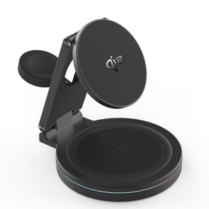 Upgraded Qi2 Foldable Rotatable Zinc Alloy 3 in 1 Magnetic Wireless Charging Station, Compatible with Apple iPhone 12~16,Smartwatch,AirPods (Black)