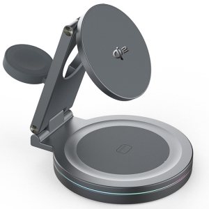 Upgraded Qi2 Foldable Rotatable Zinc Alloy 3 in 1 Magnetic Wireless Charging Station, Compatible with Apple iPhone 12~16,Smartwatch,AirPods (Gray)