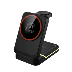 3 in1 magnetic Wireless Charging Station for iPhone 16 15 14 13 12 Pro/Max,Apple Watch 8, AirPods 3/2 Foldable Phone charge Hold (Black)