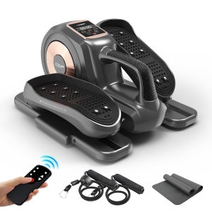 HARISON Under Desk Elliptical Machine with Multi-Functional LCD Display, Ellipse Leg Exerciser for Seniors with 12-Level Adjustable Speed and Resistance Bands (BBCA-E304)