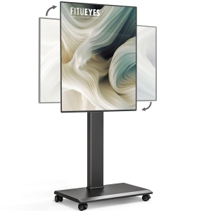 FITUEYES TV Stand with Wheels for 32 to 75 Inch TVs, Landscape to Portrait Rotating and 40 Degrees Swivel Mount, Height Adjustable, Hold Up to 88 Lbs