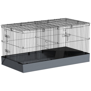 PawHut Guinea Pig Cage, Rabbit Cage Bunny Enclosure Small Animal Playpen with Removable Top, Separate Areas, Waterproof Bottom Liner, Ramp, Perch, for Hedgehogs, Black