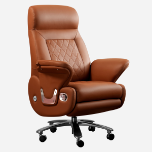 Kinnls Luca Power Office Recliner Chair with Heated Ventilation,Executive Full Reclining Desk Chairs with Massage Modern Comfortable Genuine Leather Office Chair (Brown)