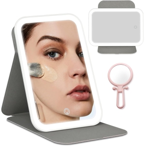 Makeup Mirror with Light-Portable USB Rechargeable Lighted Vanity Mirror | Led Travel Makeup Mirror with 5X Magnifying Mirror,3 Color Lighting Modes