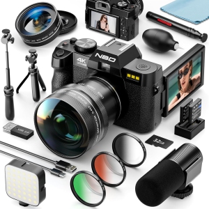 NBD 4K Digital Cameras for Photography, 48MP Vlogging Camera for YouTube with Microphone & Tripod Grip, Video Camera with Wide-Angle&Macro Lens, Content Creator Kit & Travel Camera