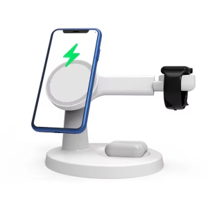 3 In 1 Magnetic Wireless Charger Stand For Magsafe iPhone 16 15 14 13 Pro Max Apple Watch 9 8 AirPods Pro Fast Charging Station (White)