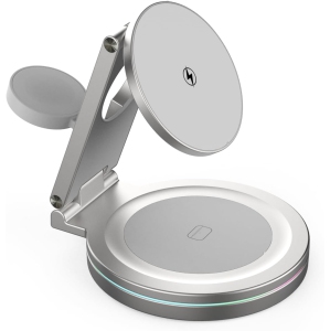 Foldable 360º Rotatable Zinc Alloy 3-in-1 Magnetic Wireless Charger,3 in 1 Charging Station,Charging Stand,15W for iPhone 12-16,(White)