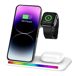 3 in 1 Fast Wireless Charger Stand For iPhone 12 13 14 15 16 Fast Charging Station for Apple Watch 10 9 8 7 6 5 4 Airpods2 3 Pro (White)