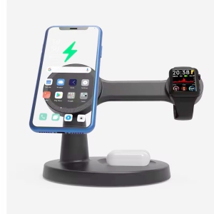3 In 1 Magnetic Wireless Charger Stand For Magsafe iPhone 16 15 14 13 Pro Max Apple Watch 9 8 AirPods Pro Fast Charging Station (Black)