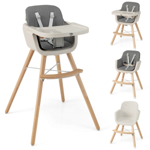 Costway 3 in 1 Convertible Wooden High Chair Baby Toddler Highchair w/ Cushion