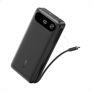 Anker Power Bank, 20,000mAh Portable Charger with Built-in USB-C Cable, 87W Max Fast Charging Battery Pack for Laptop, 2 USB-C and 1 USB-A