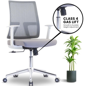 MotionGrey AeroMesh Ergonomic Office Chair-Comfy Airy Mesh Back Support with Adjustable Armrests-White Desk Computer Chairs Perfect for Home Gaming and Offices-With Class 4 Piston