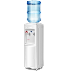 Costway Top Loading Water Cooler Dispenser 5 Gallon Normal Temperature Water and Hot Bottle Load Electric Home with Storage Cabinet, White