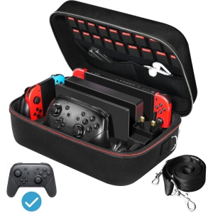 Carrying Storage Case for Nintendo Switch/Switch OLED Model, Portable Travel Protective Hard Messenger Bag Soft Lining 18 Games for Switch Console Pro Controller, Black