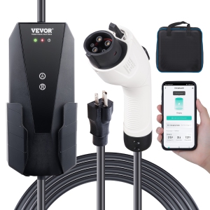 VEVOR Level 1+2 Portable EV Charger, 16A 120V/240V, Electric Vehicle Charger with 28Ft Charging Cable NEMA 6-20P Plug NEMA 5-15 Adapter,Home EV Charging Station for SAE J1772 EVs