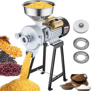 VEVOR Electric Grain Mill Grinder, 3000W Spice Grinders, Commercial Corn Mill with Funnel, Thickness Adjustable Powder Machine, Heavy Duty Feed Flour Cereal Mill Wheat Grinders