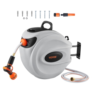 VEVOR Retractable Hose Reel, 115 ft x 1/2 inch, 180° Swivel Bracket Wall-Mounted, Garden Water Hose Reel with 9-Pattern Nozzle