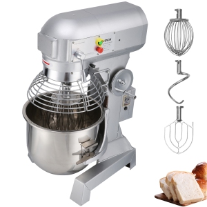 VEVOR Commercial Food Mixer 20Qt 750W 3 Speeds Adjustable 105 180 and 408 RPM Food Processor Heavy Duty with Stainless Steel Bowl Dough Hooks Whisk Beater for Schools Bakeries