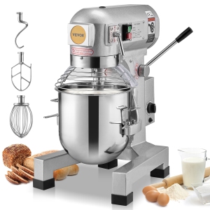 VEVOR Commercial Food Mixer, 14L Commercial Stand Mixer with 3 Adjustable Speeds, 550W Dough Mixer with Stainless Steel Bowl and 3 Mixing Attachments, Ideal for Restaurant