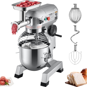 VEVOR Commercial Stand Mixer, 20Qt Stainless Steel Bowl, 1100W 2 in 1 Multifunctional Electric Food Mixer with Meat Grinder & 3 Speeds, Dough Hook Whisk Beater Included, Perfect