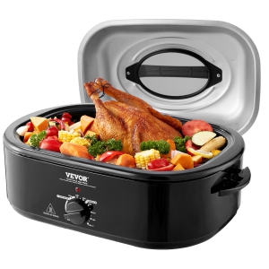 VEVOR Electric Roaster Oven, 20 QT Turkey Roaster Oven with Self-Basting Lid, 1450W Roaster Oven with Defrost & Warm Function, Adjustable Temperature, Removable Pan & Rack,