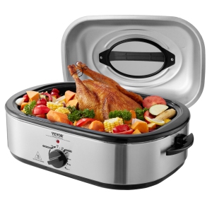 VEVOR Electric Roaster Oven, 22 QT Turkey Roaster Oven with Self-Basting Lid, 1450W Roaster Oven with Defrost & Warm Function, Adjustable Temp, Removable Pan & Rack