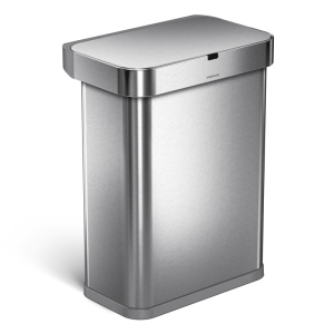 Simplehuman 58L Rectangular Sensor Can - Voice and Motion Activated - Brushed - Plug-in Power Adapter and Liner Trial Pack Included