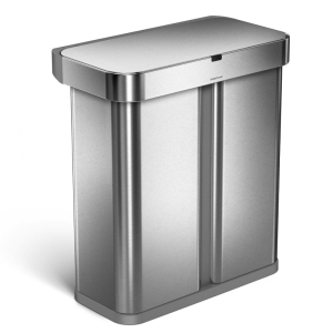 Simplehuman 58L Dual Compartment Sensor Can - Voice + Motion Control - Brushed (Plug-in Power Adapter and Liner Trial Pack Included)