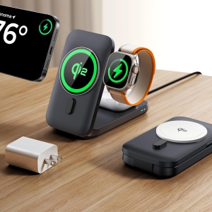 3 in 1 Wireless Charging Station 15W Fast Foldable Travel MagSafe Stand for iPhone Series,Magnetic Charger for Apple Watch/AirPods with 25W Adapter