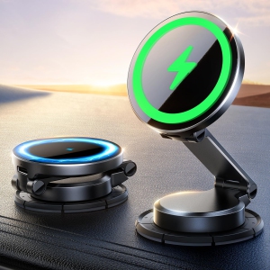 MagSafe Car Mount Charger, [All-Metal] 15W Fast MagSafe Car Charger, Hands Free Magnetic Phone Charger Holder Dashboard for iPhone, Black