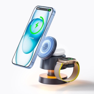 4 in 1Mag-safe Magnetic 15W Fast Wireless Charger Station Compatible with iPhone,Wireless Charger Stand with Night-Lamp for Apple iWatch/AirPods