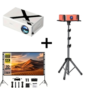Compact HD Mini Projector with 84-Inch 4K Screen and Adjustable Tripod Stand for Outdoor and Indoor Viewing