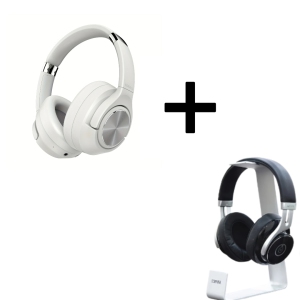 Hybrid Active Noise Cancelling Wireless Over-Ear Headphones, 60H Playtime, Hi-Res Audio & Aluminum Stand