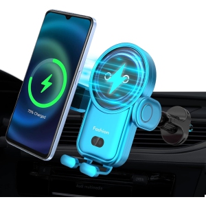 Wireless Car Charger, 15W Auto-Clamping Car Charger Mount, Air Vent Car Charging Holder for iPhone/Samsung (Blue)