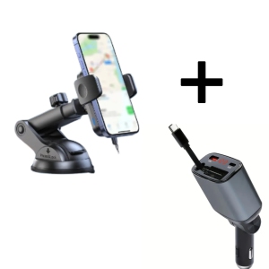 Magnetic Car Mount Charger with 15W Fast Wireless Charging, 105W Retractable Car Charger, PD 45W & Multi-Device Charging