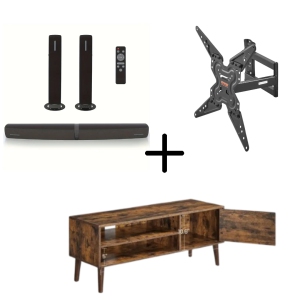 70W Separable Sound Bar with Auto Volume Boost + TV Stand & Full Motion Wall Mount for 26-55 Inch TVs