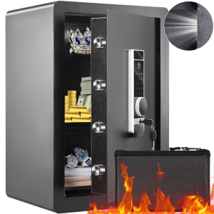 VEVOR Safe, 2.2 Cubic Feet Home Safe, Steel Security Safe with Fingerprint, Digital Keypad and 2 Keys, Cabinet Safe with Large Fire-proof Bag,