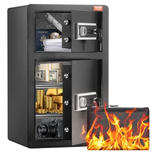 VEVOR Double Doors 4.5 cu.ft Safe Box with Key Lock & Password, Safe Lock Box with Fireproof Bag, Key Rack, LED Light and 2 Height