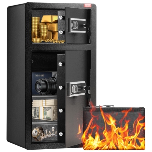 VEVOR Double Doors 5.5 cu.ft Safe Box with Key Lock & Password, Safe Lock Box with Fireproof Bag, Key Rack, LED Light, 2 Height Adjustable and Removable
