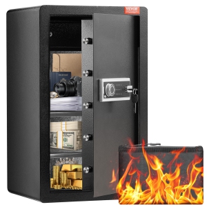 VEVOR Single Door 4.0 cu.ft Safe Box with Key Lock & Password, Safe Lock Box with Fireproof Bag, Key Rack, LED Light, 2 Shelves,