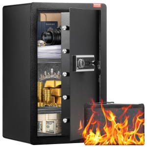 VEVOR Single Door 4.0 cu.ft Safe Box with Key Lock, Password & Fingerprint, Safe Lock Box with Fireproof Bag, Key Rack, LED Light
