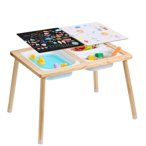 VEVOR Sensory Table for Toddlers, with 3 Foldable Storage Bins & Double-Sided Board, Indoor/Outdoor Play Sand and Water Table, Wooden Sensory Table for Drawing Studying Dining