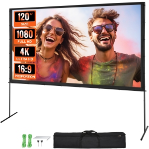 VEVOR Projector Screen with Stand, 120 inch 16:9 4K 1080 HD Outdoor Movie Screen with Stand, Wrinkle-Free Projection Screen w Home Theater Cinema Backyard