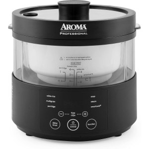 AROMA® Professional 8-Cup SmartCarb® Multicooker & Flavor-Lock Food Steamer for Low-Carb Rice, Grains & More – Glass Inner Pot, Black (AMC-800)
