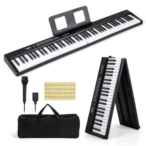 Costway 88 Key Folding Piano Keyboard with Wireless MIDI Dual Speakers 1000 Timbres Black/Pink/White
