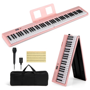 Costway 88 Key Folding Piano Keyboard with Wireless MIDI Dual Speakers 1000 Timbres Black/Pink/White